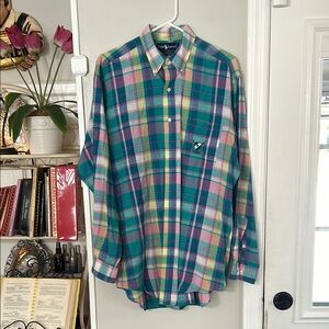 Polo Ralph Lauren Check Shirt Mens Medium Green TILDEN Embroidered Logo Madras